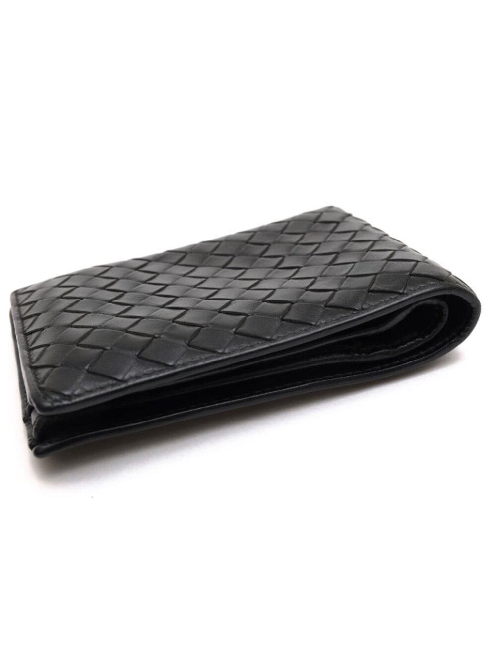 Bottega Veneta Wallet Leather Black Bifold with Coin Purse Mesh Intrecciato - Picture 3 of 9